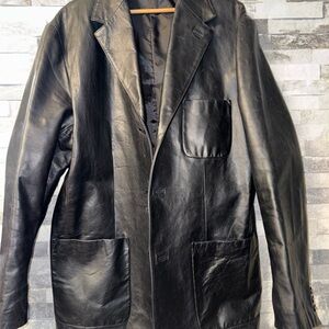 Vintage large men Black Leather Blazer Jacket